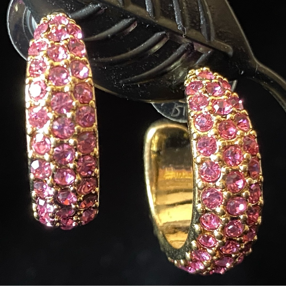 Vintage QVC Joan Rivers Classics Collection Pavé Hoop Earrings -Pink Gold Plate